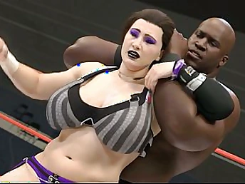 Watch this big-breasted babe squelch her wrestler in a 3D interracial chapter