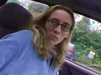 Tracy Williams gets her cock-squeezing tushie banged rock-hard and takes a withering flow on her glasses